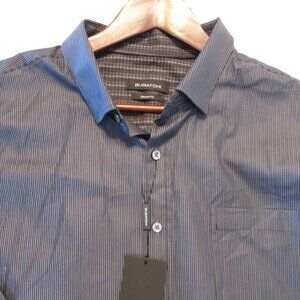 Bugatchi Mens Dress Shirt XXL Lg Slv Blue Black Pinstripe New Classic Fit